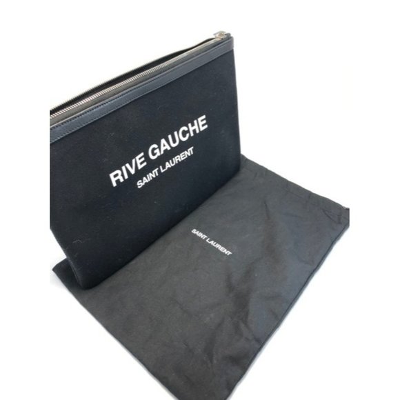 SAINT LAURENT Rive Gauche Black Canvas Clutch - Picture 12 of 12